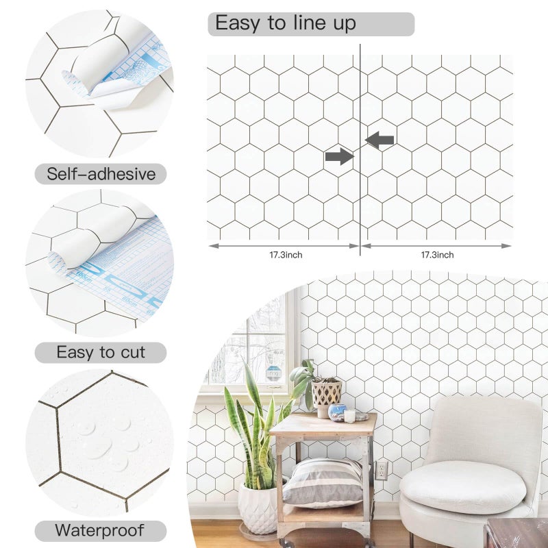 Fiula Kitchen Peel and Stick Wallpaper White Wallpaper Modern Contact Paper for Cabinet Bathroom Backsplash Renter Friendly Self-Adhesive Waterproof Removable Vinyl Papel Tapiz para Cocina 17.3"Ã—197" - Image 2